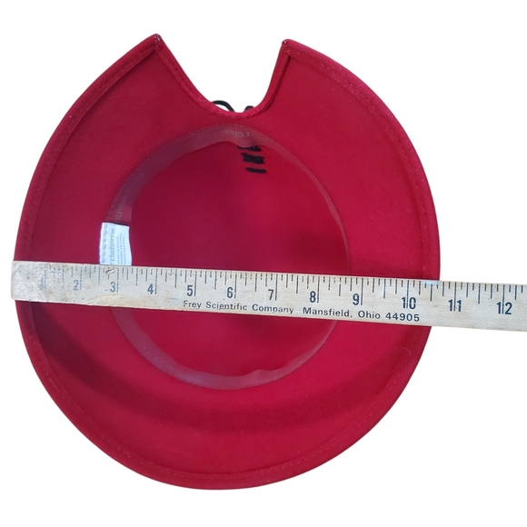 Liz Claiborne Red Wool Cloche Hat with Black Trim. - Picture 11 of 12